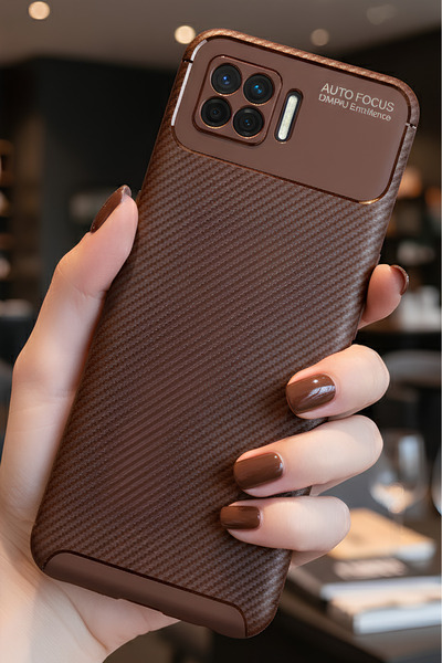 TechTrove Oppo A73 Kılıf Kamera Korumalı Darbe Emici Karbon Fiber Desenli Kapak