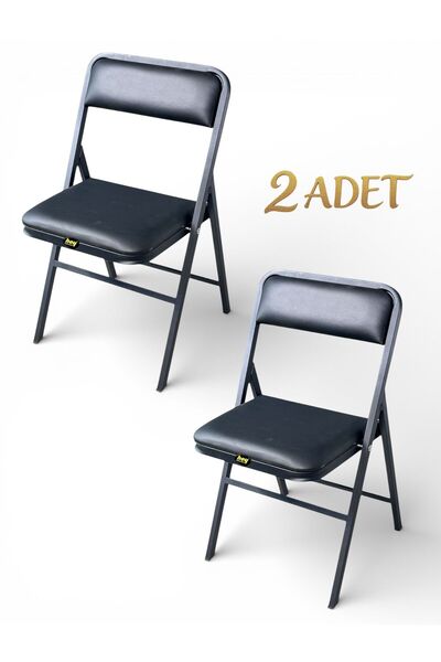 hey Katlanır Kamp Sandalyesi Piknik Sandalyesi Siyah Deri 2'li