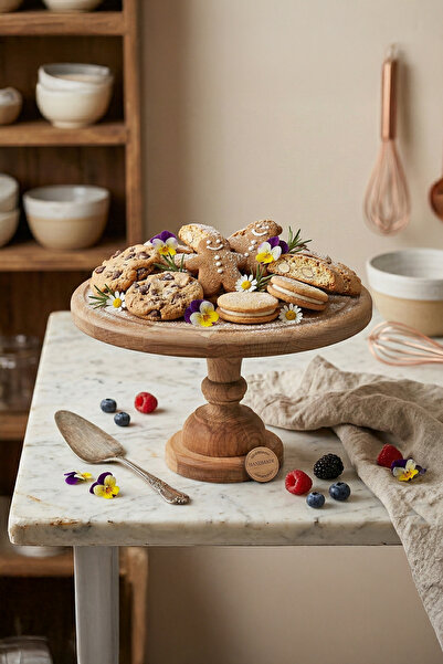 WOODENZ AHŞAP ATOLYESİ Ahşap Ayaklı Pasta Standı – Doğal Sunumluk – Kek Kurab...