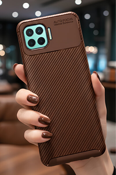TechTrove Oppo Reno 4 Lite Kılıf Kamera Korumalı Darbe Emici Karbon Fiber Des...