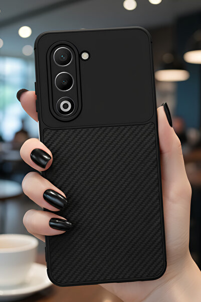 TechTrove Oppo A5 Kılıf Kamera Korumalı Darbe Emici Karbon Fiber Desenli Kapak