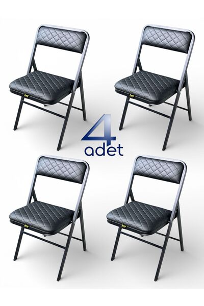 hey Katlanır Kamp Sandalyesi Piknik Sandalyesi Siyah Deri Baklava 4'lü