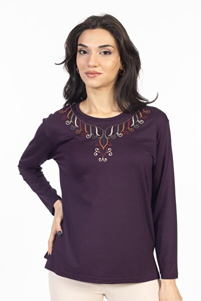 Mutlu City Noul model 2024 Bluză din bumbac pieptănat Lycra cu gât rotund bro...