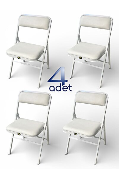 hey Katlanır Kamp Sandalyesi Piknik Sandalyesi Beyaz Deri 4'lü
