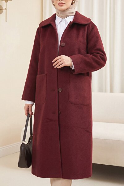 Modamorfo Boydan Düğmeli Cepli Kaban  -Bordo