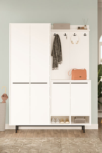 Yurudesign Oasis Portmanto Vestiyer Ayakkabılık Metal Ayaklı Beyaz