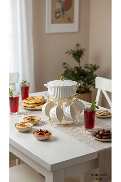 Generic طقم وعاء شوربة مع زبديات تقديم بتصميم فريد وأنيق 8 قطع