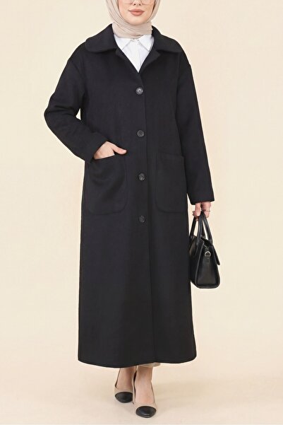 Modamorfo Coat with Buttoned Pockets - Black