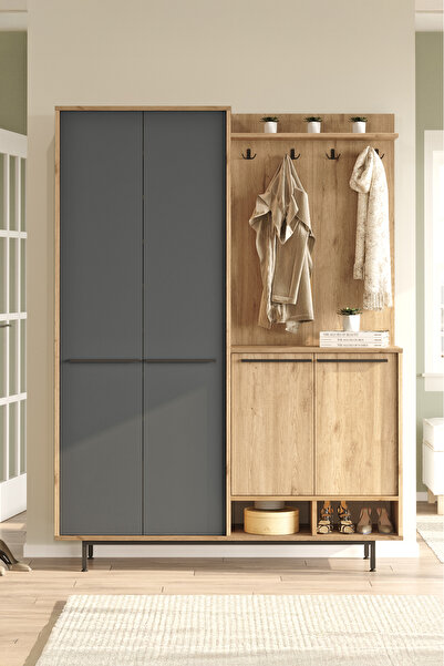 Yurudesign Oasis Portmanto Vestiyer Ayakkabılık Metal Ayaklı Sepet-Antrasit