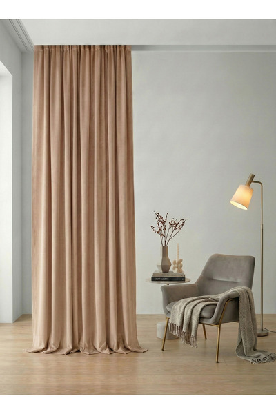 Bercem Home Perdele din spumă texturată catifea - maro lapte - (plantare fără...