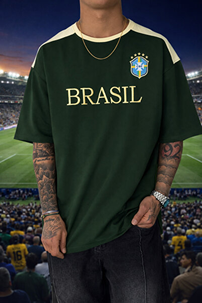 İLKCET MODA Brasil Embroidery Oversize Unisex T-Shirt