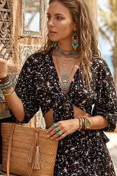 FASHION COCKTAIL Κοντομάνικο φλοράλ κοστούμι με δέσιμο μπροστά Κοντό Summer H...