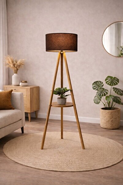 Turkish Home مصباح ارضي خشب مع رف بتصميم عصري - 150 سم