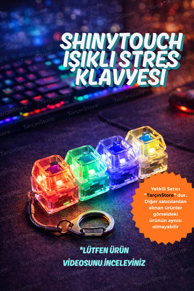 ShinyTouch Işıklı Klavye-Click Sesli Stres Giderici Anahtarlık-ŞEFFAF