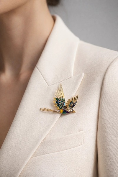 FA LORA TAKI Altın Kaplama Renkli Mineli Zirkon Taşlı Kırlangıç Kuş Broş