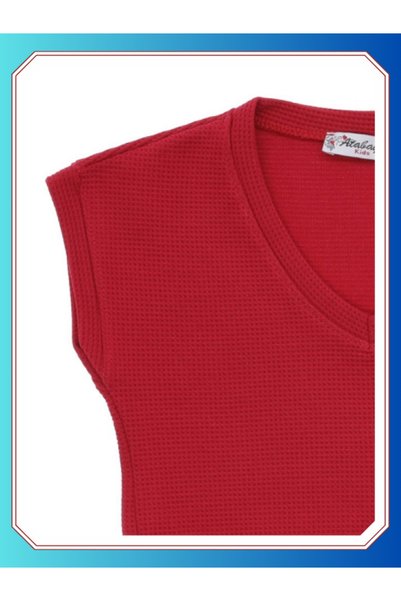 edoy Girl's Red Waffle Sweater with Bow Detail for School and Daily Use, Ages 7-10