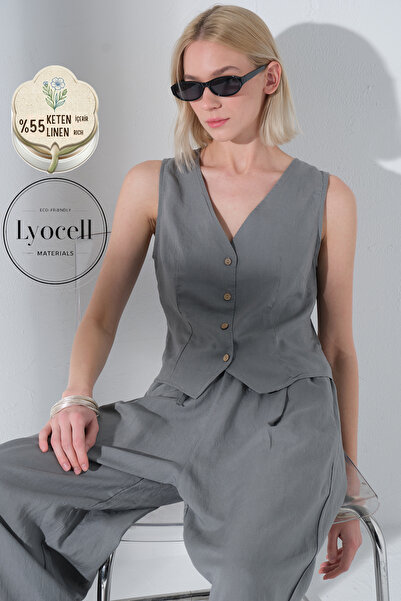 Maule Lan Ženska haljina bez rukava sa plisiranim V-izrezom od liocela Prsluk...