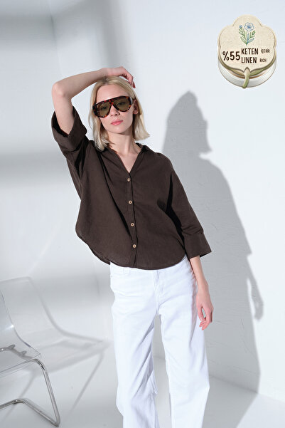 Maule Pamuk Lan Ženska košulja sa tri četvrtine rukava, širokim rukavima i ma...