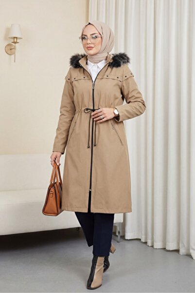 trend_ermege Palton cu glugă cu stea cu detalii metalice