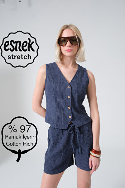 Maule Pamuk Elastan Teksturirano tkana tkanina Žene bez rukava Prsluk @Palente