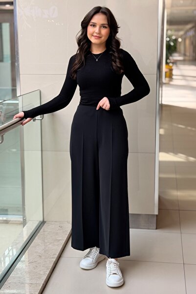 sentez giyim Sentez Arkası Lastikli Kısa Geniş Paça Pantolon