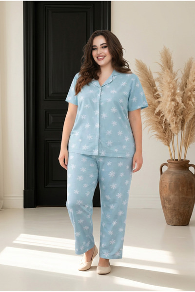 lacelove Plus Size Short Sleeve Milan Shirt Pajama Set- Young Mother Series