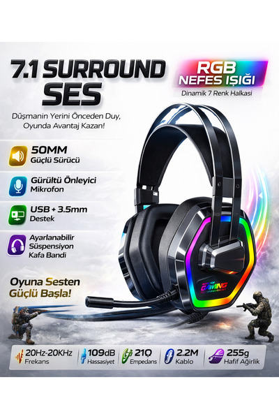 Havana G607 Usb 4d Profesyonel Gaming Kulaklık E-spor Kulaklık 7.1 Rgb Mikrof...