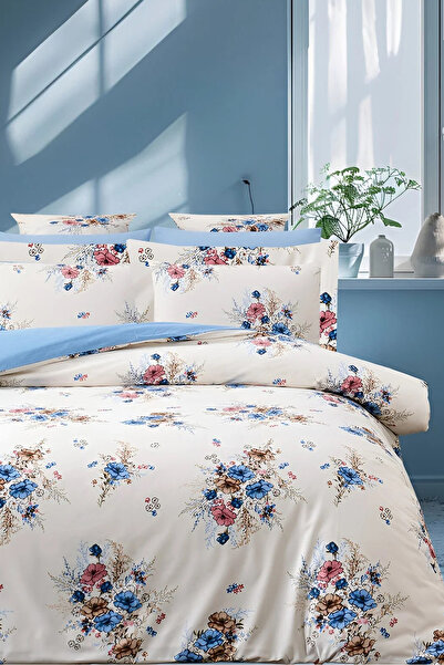 İQON Elastic Sheet Bedding Set Double Size Bouquet Blue