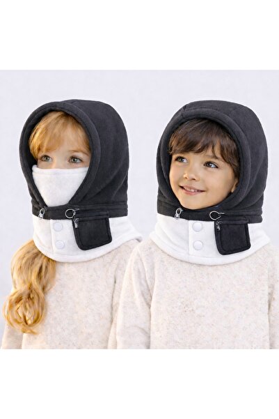 GlassySKY (3-5 Yaş) 1 Adet Tam Yüz Korumalı Çift Kat Polar Kışlık Unisex Çocu...