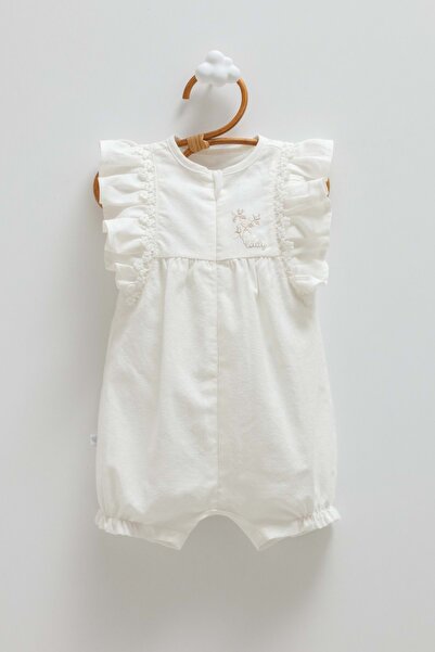 Caramell Mini Lady Ruffled Sleeves Linen Barbatöz Ecru