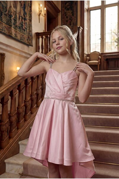 BUTİKHAPPYKİDS Rochie de seară pentru fete, cu șnur de piatră roz, cu guler i...