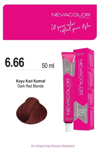 Nevacolor Premium 6.66 KOYU KIZIL KUMRAL Kalıcı Krem Saç Boyası 50ml