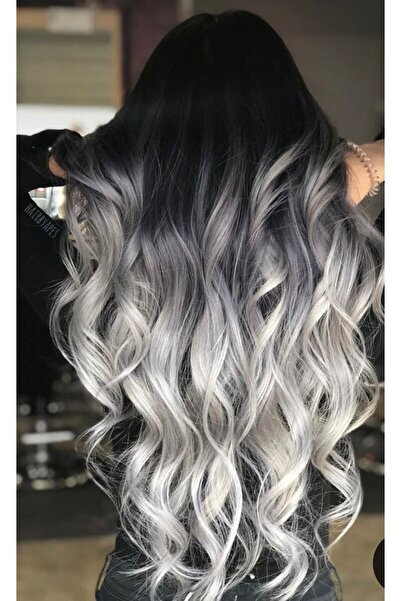 Makromehome Siyah Gri Afro Dalgalı Uzun Yarım Ay Saç – 3 Parça Çıt Çıt 75cm. ...