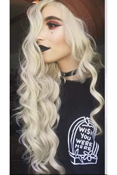 Makromehome Platin Sarı Afro Dalgalı Uzun Yarım Ay Saç – 3 Parça Çıt Çıt 80cm...