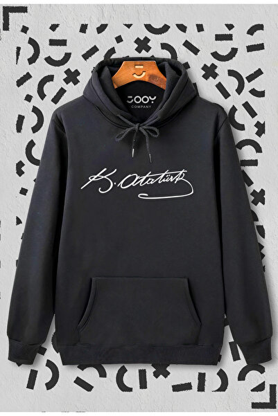 Jooy Company سويت شيرت بقلنسوة مطبوع عليه توقيع أتاتورك أسود للجنسين