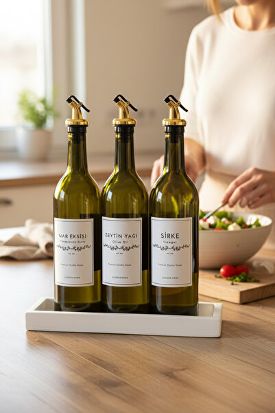 LALEZEN HOME Dikdörtgen Stantlı Gold Tıpalı Sosluk Yağdanlık Set