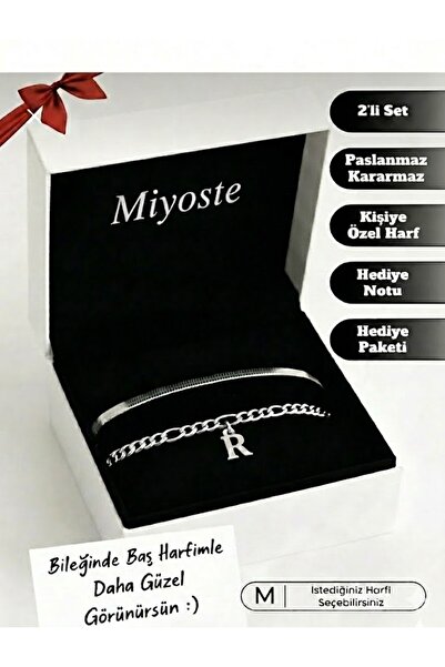 Miyoste 2'li Harfli Paslanmaz Kararmaz Unisex Çelik Bileklik Seti - Sevgili, ...