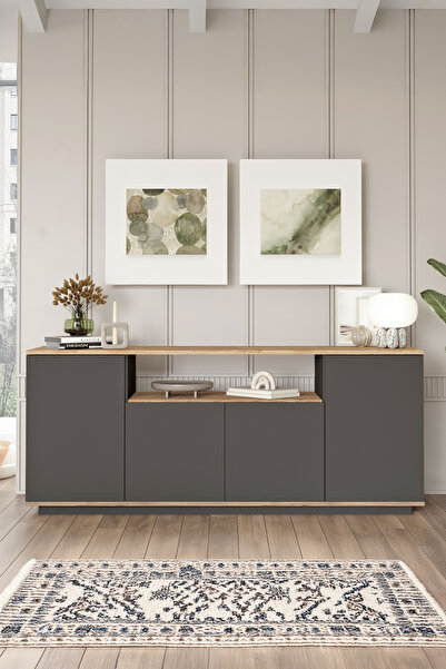 Yurudesign Future Konsol 4 Kapaklı Raflı 180cm Çam-Antrasit FR15-AA