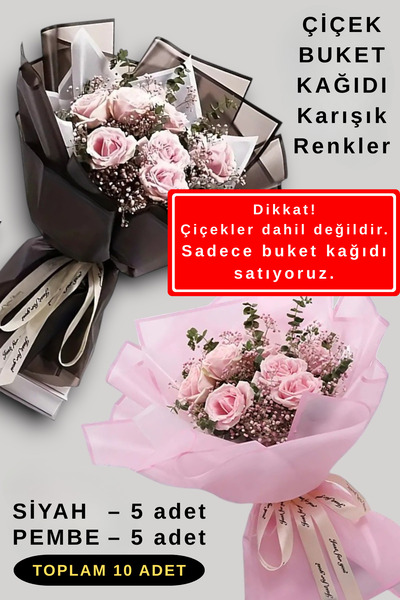 COLORPAK Çiçek Buket Ambalaj Jelatin Kağıdı (Karışık Renkler: Siyah ve Pembe)...