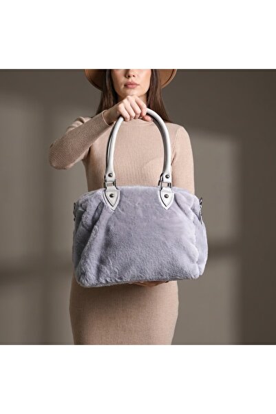 Moda Lime Geantă de pluș gri pentru femei, de mărime medie, model casual, de ...