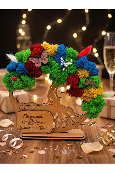 OEM Cadou Copacul Vietii, cu licheni stabilizati, din lemn bej, „La Multi ani...