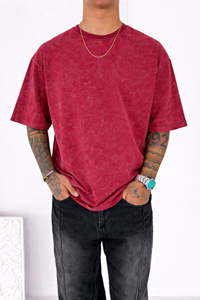 İLKCET MODA Detalji pranja Crvena Oversize kroj Unisex Pamučni džersej majica