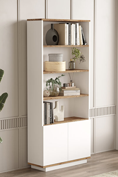 Yurudesign Future Kitaplık Raf 2 Kapaklı Raflı 168cm Çam-beyaz Fr16-aw