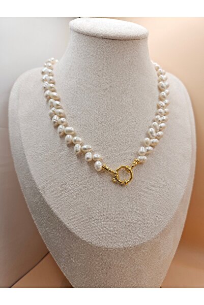 İNCİORA JEWELRY Gerçek Doğal İnci Kelebek-Başak Dizilim Gemici Kilitli Set