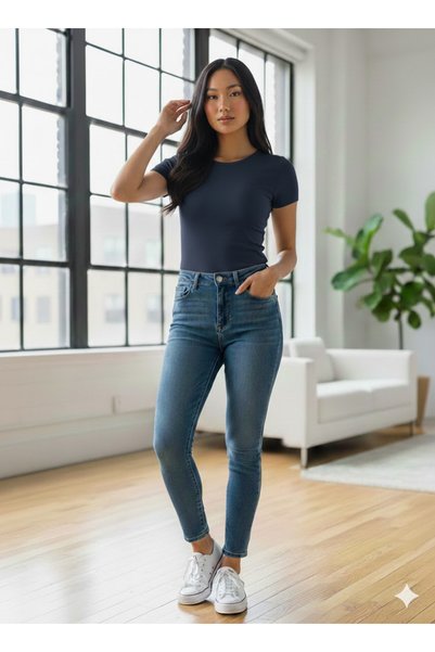 Maison La Femme Dark Navy Fitted/Fitted Crop T-Shirt
