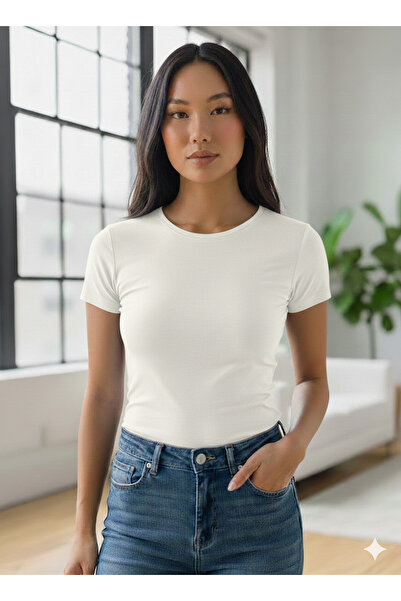 Maison La Femme Ženska ecru majica kratkih rukava, pripijena i skraćena