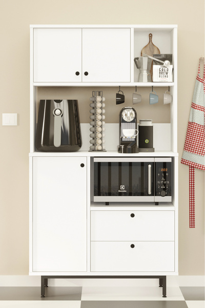 Yurudesign Royce Serisi Kahve Köşesi Çok Amaçlı Dolap Mutfak Dolabı Beyaz RE3-W