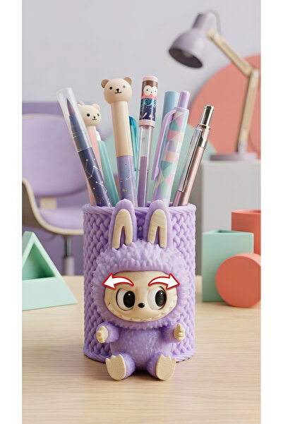 END Design حامل أقلام بتصميم لابوبو – منظم ممتع بعيون متحركة وثلاثة تعابير عيون