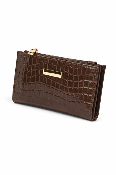Newish Polo Crocodile Pattern Look Basic Wallet with Zipper in Brown