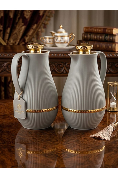 TrentonGCC Premium 1 Liter Water Jug Set (2 Pcs) with Gold Embossed Lid, Hand...